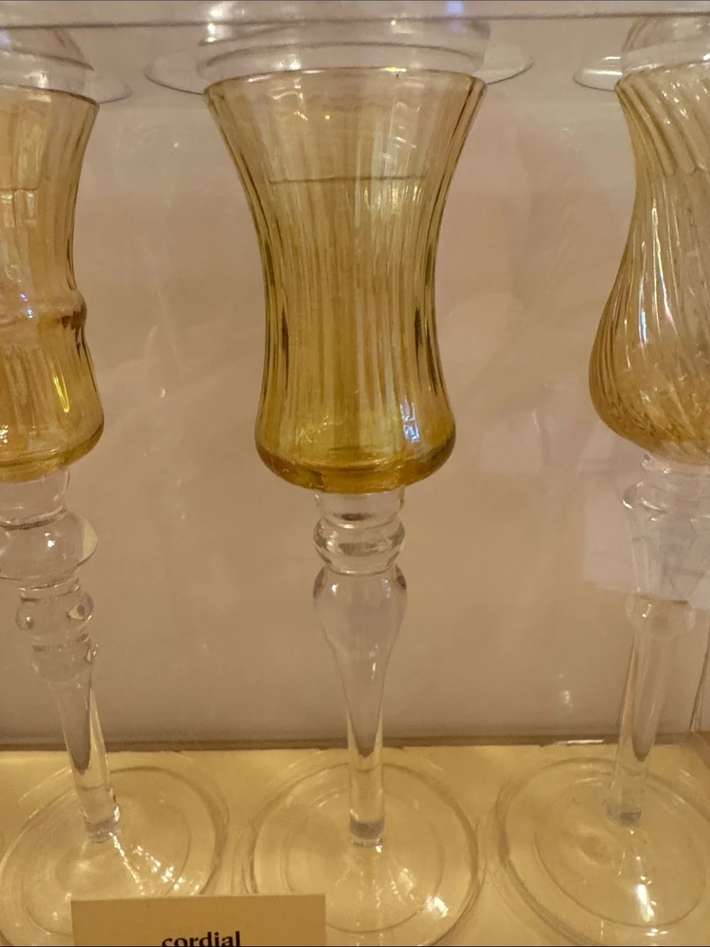 NIB Pier 1 Imports set of 4 amber colored fluted cordial glasses